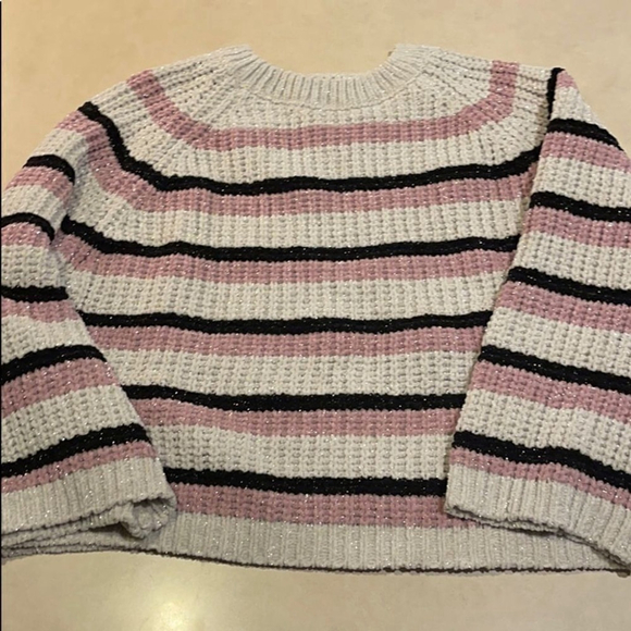 EN Créme | Chunky Glitter Striped Sweater With A Bell Sleeves NWOT - Picture 6 of 7